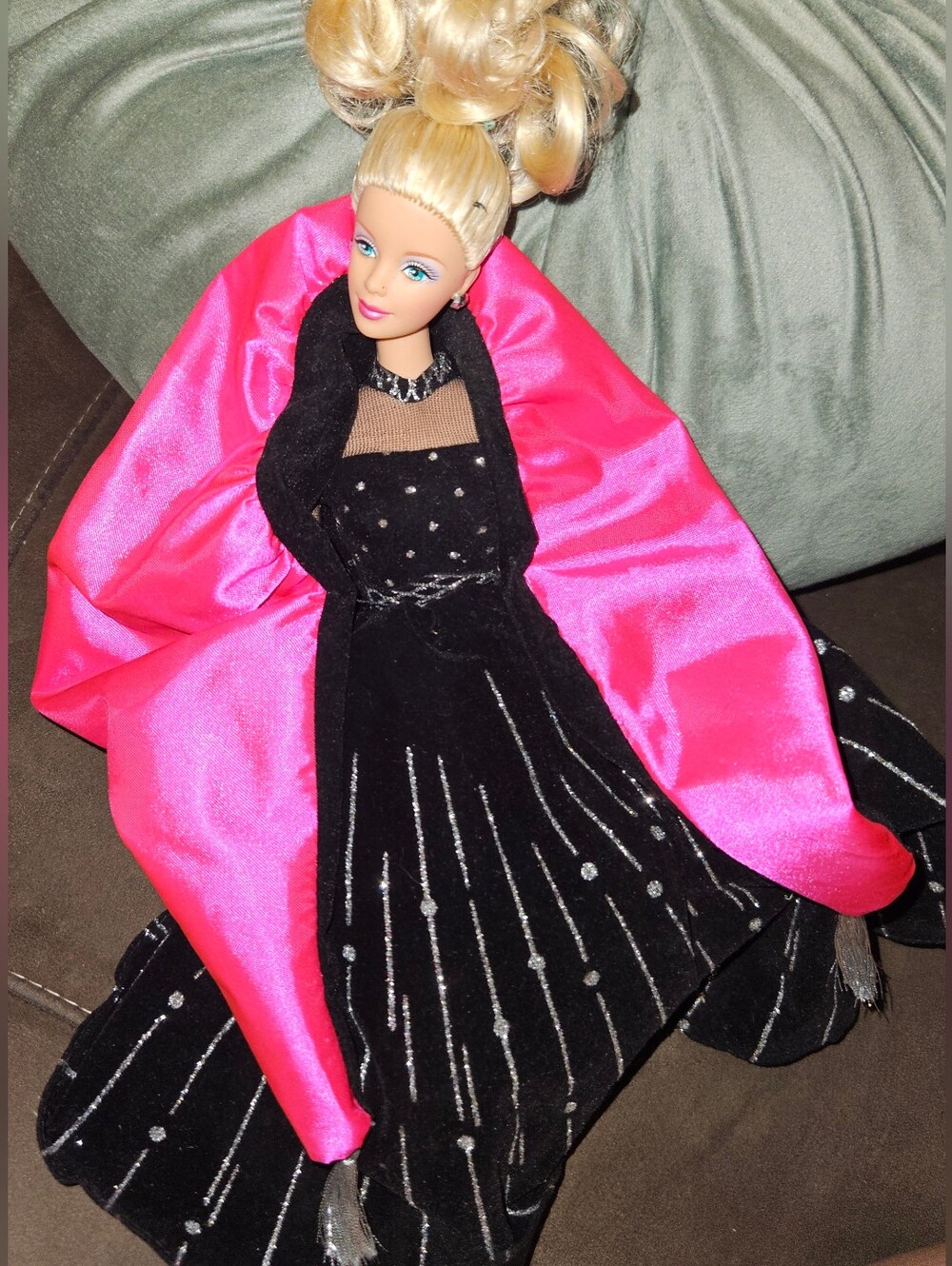 Barbie Fashion Doll in Black Evening Gown with Hot Pink Shawl